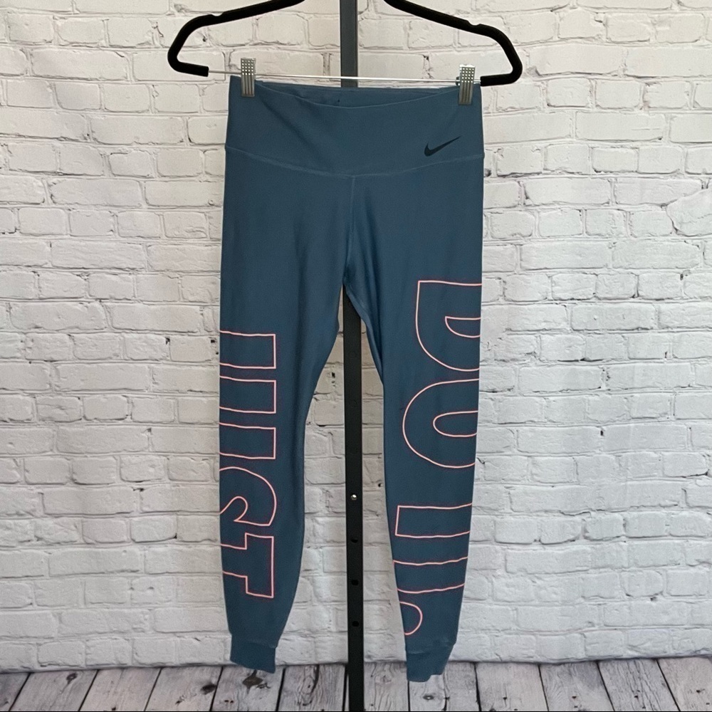 Nike Just Do It Leggings Gunmetal with Pink Writing